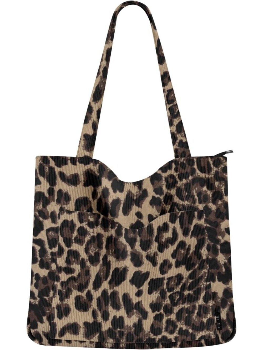Women's Leopard Corduroy Tote Bag Zipper Large Shoulder Bag with Zipper Pockets
